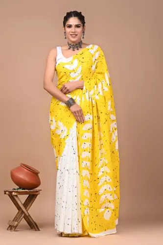 Pure Cotton Mulmul Saree with Blouse, Lightweight & Soft for Women & Girls